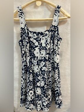 LOFT Navy and Light Blue Floral Tank Dress